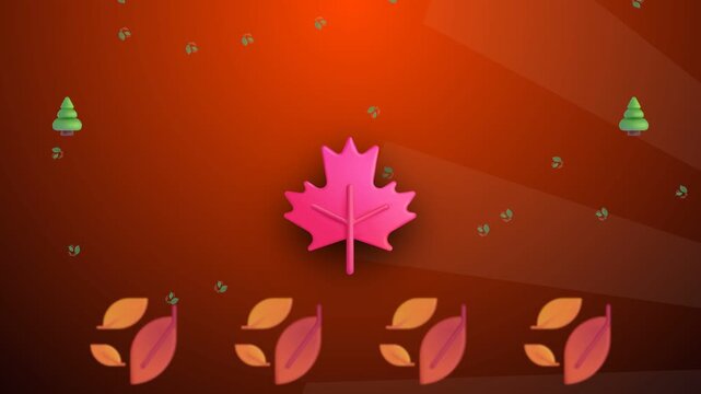 autumn leaves on a red background
