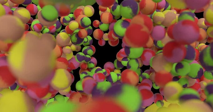 3D colorful balls falling in a dynamic animation with alpha channel. 4K resolution, ideal for motion graphics, playful backgrounds, transitions and creative video projects.