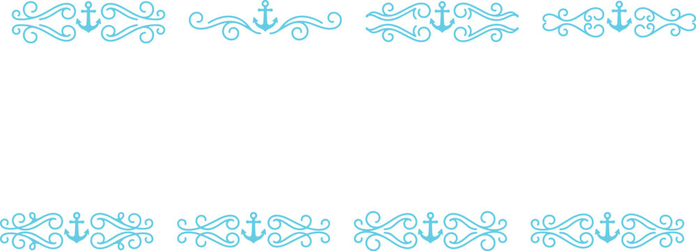 Light blue maritime divider borders with anchors and swirls for nautical themed designs.