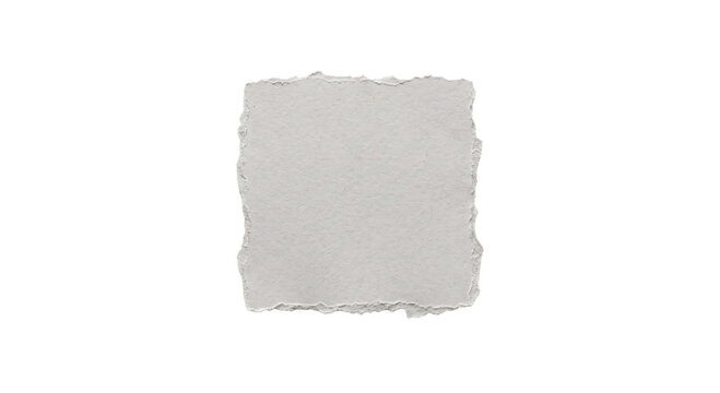 Square piece of light gray torn paper with rough edges isolated on a clean white background