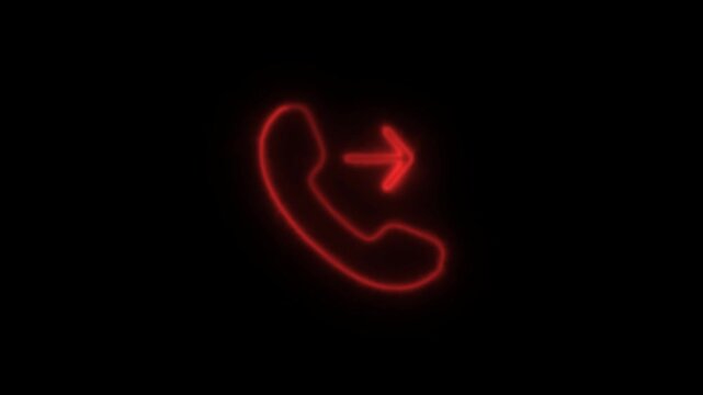 Dark red neon outgoing phone call icon animation on black background
