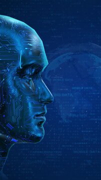 Auturistic artificial intelligence concept with horizontal movement and AI letters