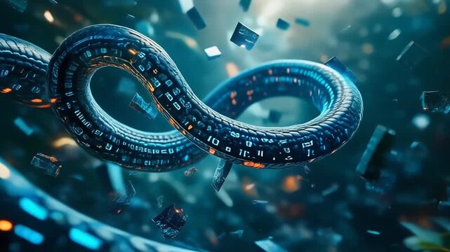Infinite Digital Data Flow, Futuristic Blockchain Network, Abstract Technology Concept