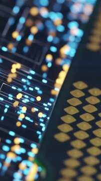  Futuristic digital cpu processor microchip data traffic with horizontal movement