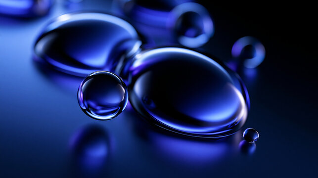 Glossy Blue Liquid Droplets and Bubbles on Surface
