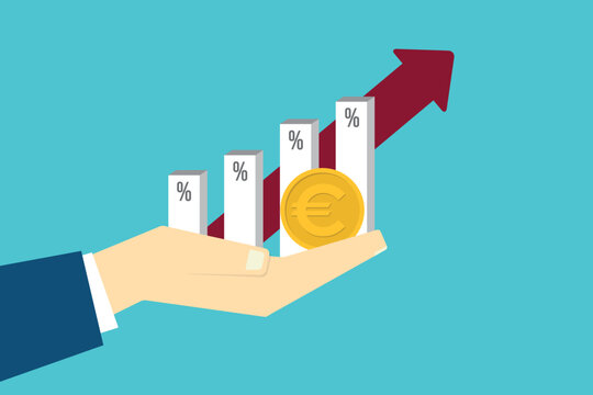 Financial Growth Concept with Euro Coin, Percentage Bars and Rising Arrow