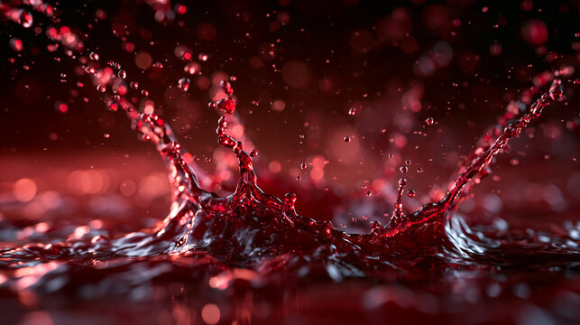 Red Wine Splash Crown with Flying Liquid Droplets