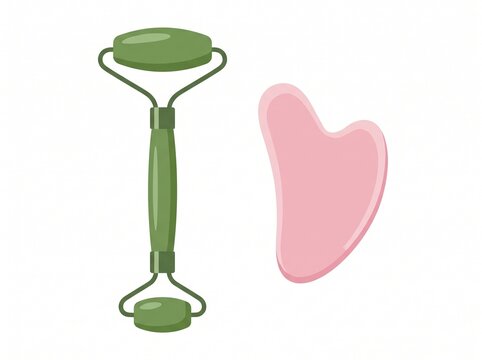 jade face roller gua sha quartz scraper skin care vector white  
