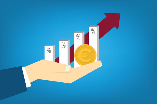 Business Profit Growth with Euro Currency, Percentage Bars and Upward Arrow