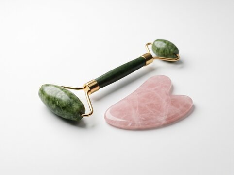 flat vector facial massage jade roller quartz scraper bodycare tool  

