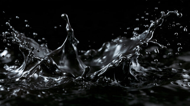 Black Liquid Splash Resembling Crude Oil Against Dark Background