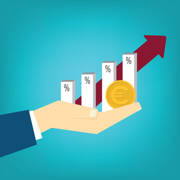 Profitability Growth Concept with Euro Coin, Percentage Bars and Upward Arrow