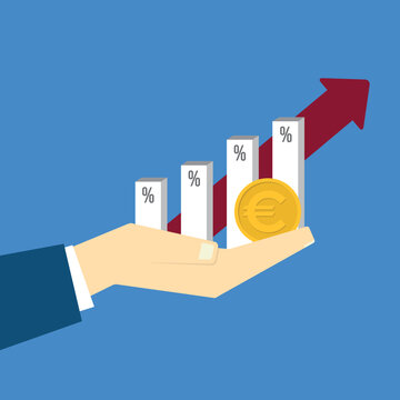 Financial Progress and Investment Growth with Euro Coin and Rising Percentage Bars