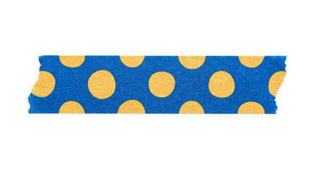 Strip of blue washi tape with gold polka dot pattern isolated on a clean white background © Sapphire