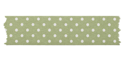 Strip of green washi tape with white polka dot pattern isolated on a clean white background © Sapphire