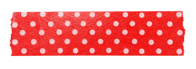A strip of bright red washi tape with a white polka dot pattern isolated on a white background © Sapphire