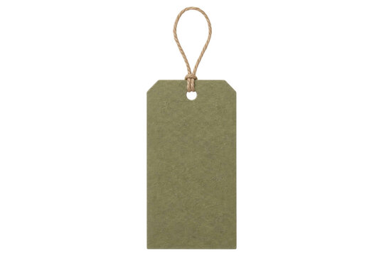 Blank olive green paper price tag with a natural jute twine string isolated on white background