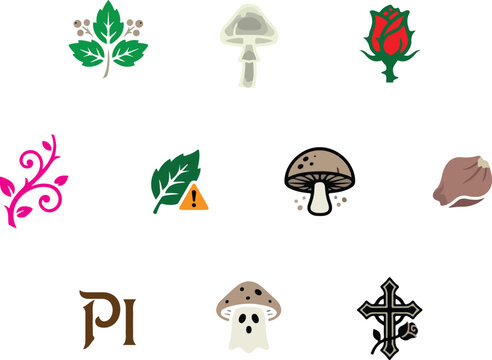 Collection of nature and gothic themed vector icons on white
