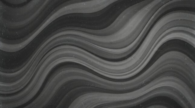 Monochrome abstract wave background with flowing dark gray and black curved lines in a smooth liquid pattern