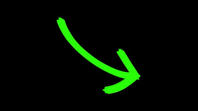 Artistic bent green arrow animation on transparent background