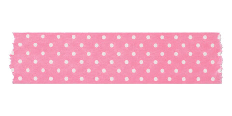 A strip of pink washi tape with a white polka dot pattern isolated on a clean white background © Sapphire