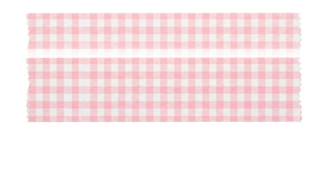 Pink and white gingham pattern adhesive tape strip with a decorative jagged edge on white background
