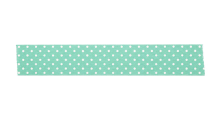 Mint green washi tape strip with white polka dot pattern isolated on a plain white background © Sapphire