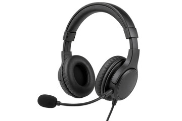 Professional black wired headset with a boom microphone isolated on a clean white background © Sapphire
