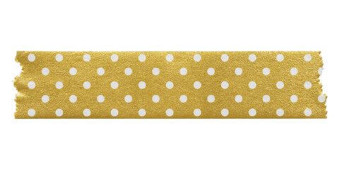 A strip of decorative gold washi tape with a white polka dot pattern on a plain white background © Sapphire
