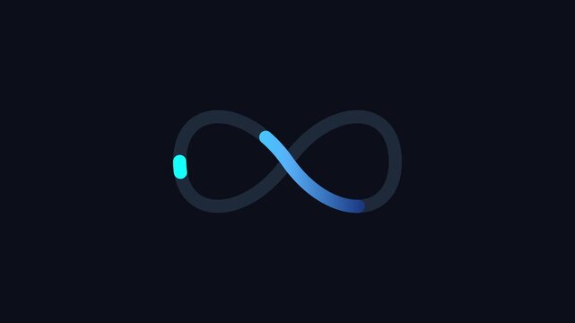 Glowing infinity symbol loading animation with neon blue gradient effect 4k