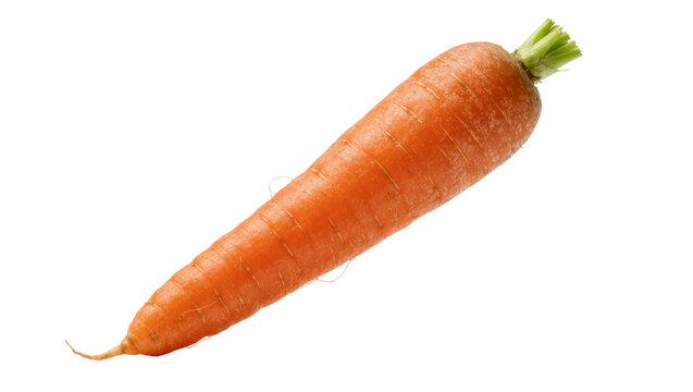 Bright orange carrot with green leafy top, isolated on transparent background