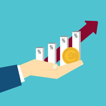 Financial Success and Wealth Growth with Euro Coin and Percentage Increase