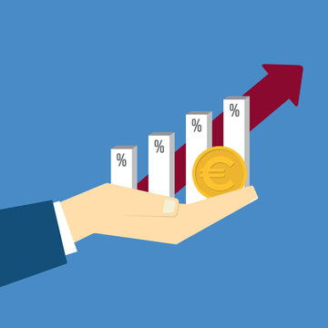 Financial Progress and Investment Growth with Euro Coin and Rising Percentage Bars