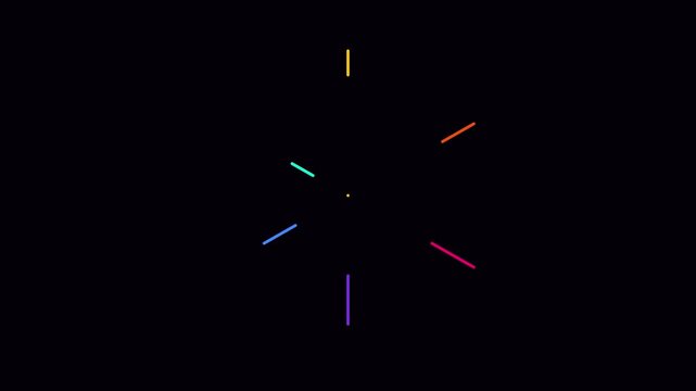 Minimalist abstract loading spinner with colorful rotating lines on animation 4k black background motion
