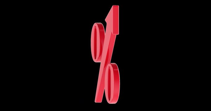 Percentage growth arrow rotation animation seamlessly loopable. 3D rendering isolated on transparent background