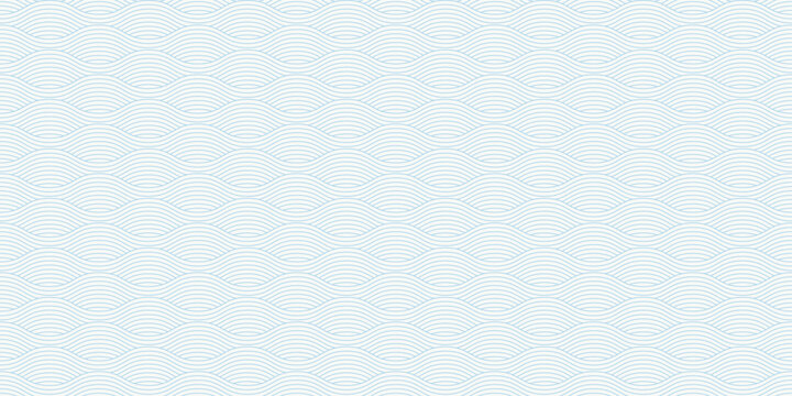 Minimalist wavy seamless pattern background. Blue water curve wave line. Chinese and Japanese traditional oriental blue texture. Asian ornament. Repeat texture for wallpaper. Vector illustration