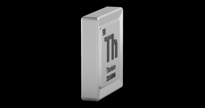 Thorium periodic table element rotation animation seamlessly loopable. 3D rendering isolated on transparent background