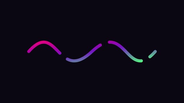 Minimalist neon sine wave animation: abstract colorful glowing lines moving on dark 4k background