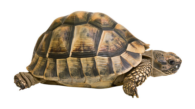 Detailed tortoise with patterned shell, isolated on transparent background