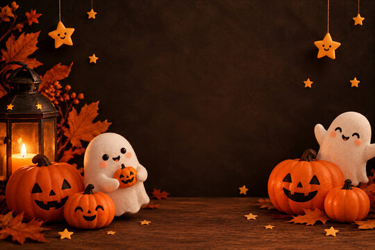 Figuras de Halloween de fantasmas peque&ntilde;os, calabazas y estrellas