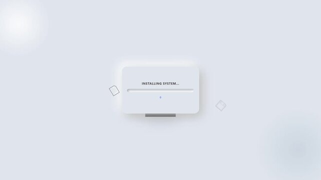 System Installation Progress Animation from 0 to 100 Percent with Loading Bar on Computer Screen, Software Update Interface for UI UX Design, App Setup, Digital Technology and Modern Installation