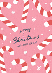 Obraz premium Christmas greeting card with cute hand drawn candy cane. Vector illustration