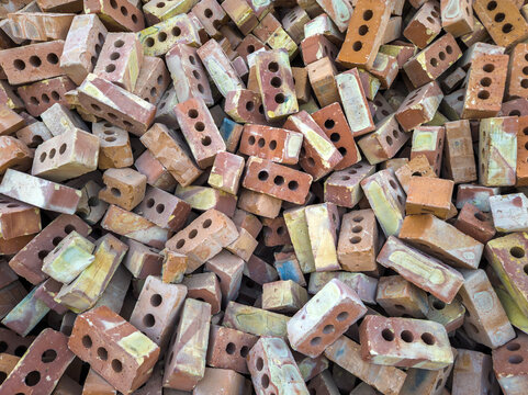 Overhead View of Weathered Red and Yellow Brick Pile