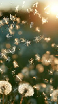 Seeds move gently through soft golden light in a grassy field as day turns to evening