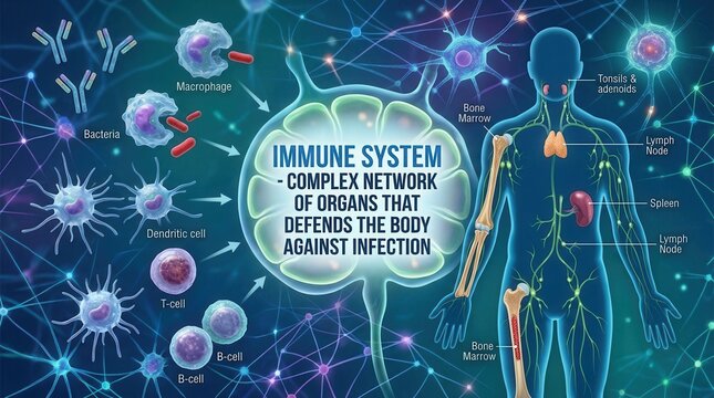 Human Immune System Defense Network Biology Medical Illustration