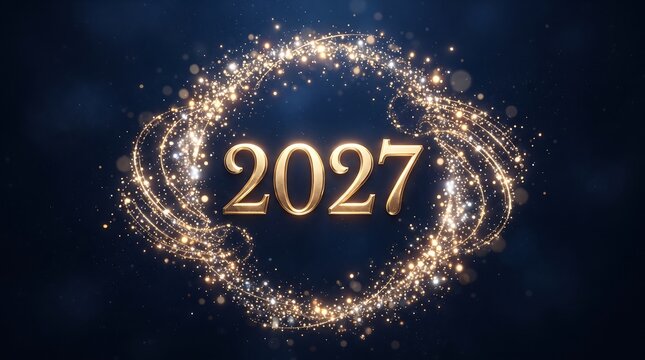 Glowing golden sparkle design featuring year two thousand twenty seven