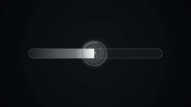 Futuristic loading bar with glowing circular indicator moving across dark digital background.