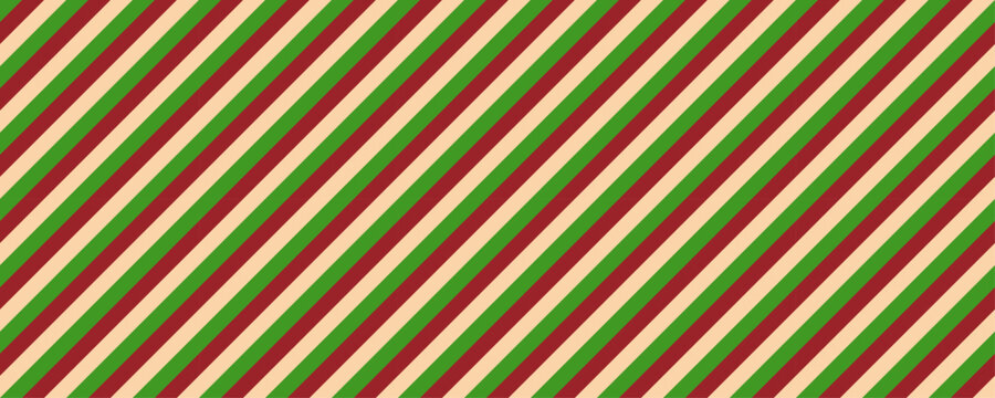 Candy cane stripe seamless pattern, diagonal cream green and red christmas background
