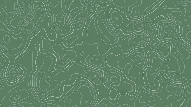 Abstract topographic contour lines flow across muted sage green background, creating organic terrain map pattern with layered elevation curves, minimalist cartography style and calm natural texture