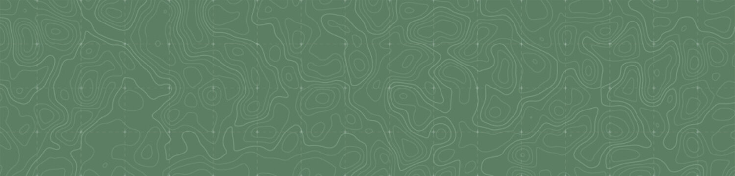 Muted sage green topographic map combines delicate contour curves with coordinate grid and crosshair marks, forming subtle geographic terrain pattern for outdoor navigation modern cartography projects